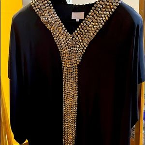 Alexis Tunic, Black with metal details. Kimono style with belt.